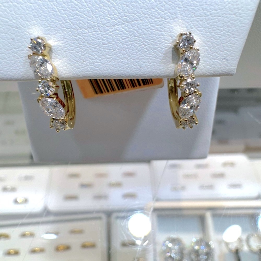 14KT  Gold and Lab/Diamond Hoop Earrings